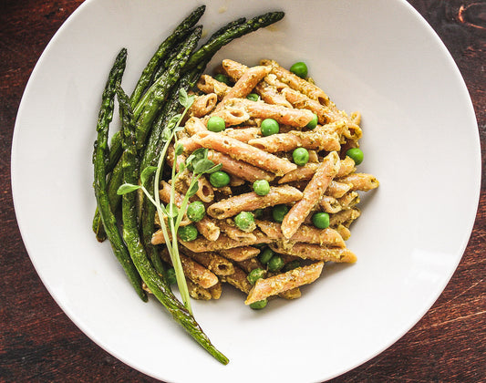 Pesto Pasta with Grilled Asparagus and Green Beans